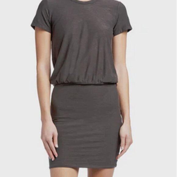 James Perse Charcoal Gray Short Sleeve Cotton Blend Shirt Dress Medium - Picture 1 of 12